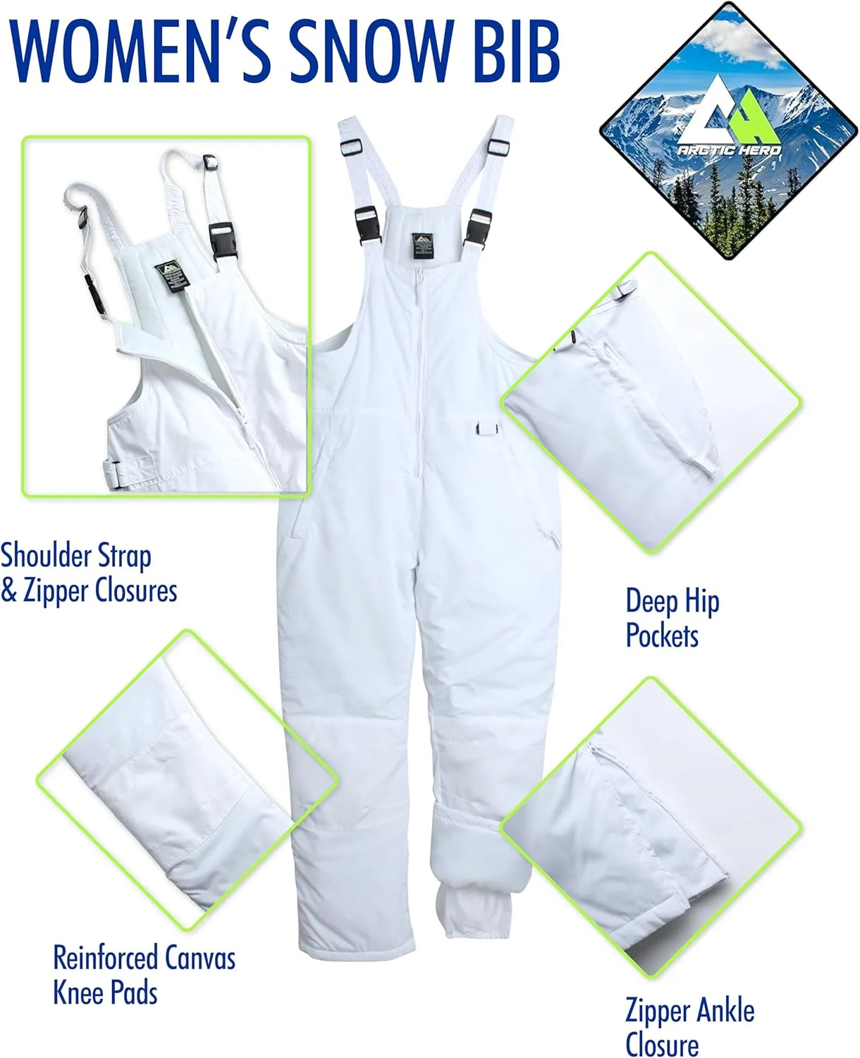 Women's Ski Snow Bib - Waterproof Insulated Ski Pants Snowboard Overalls - Snow Pants for Women (Sizes: S-2XL)