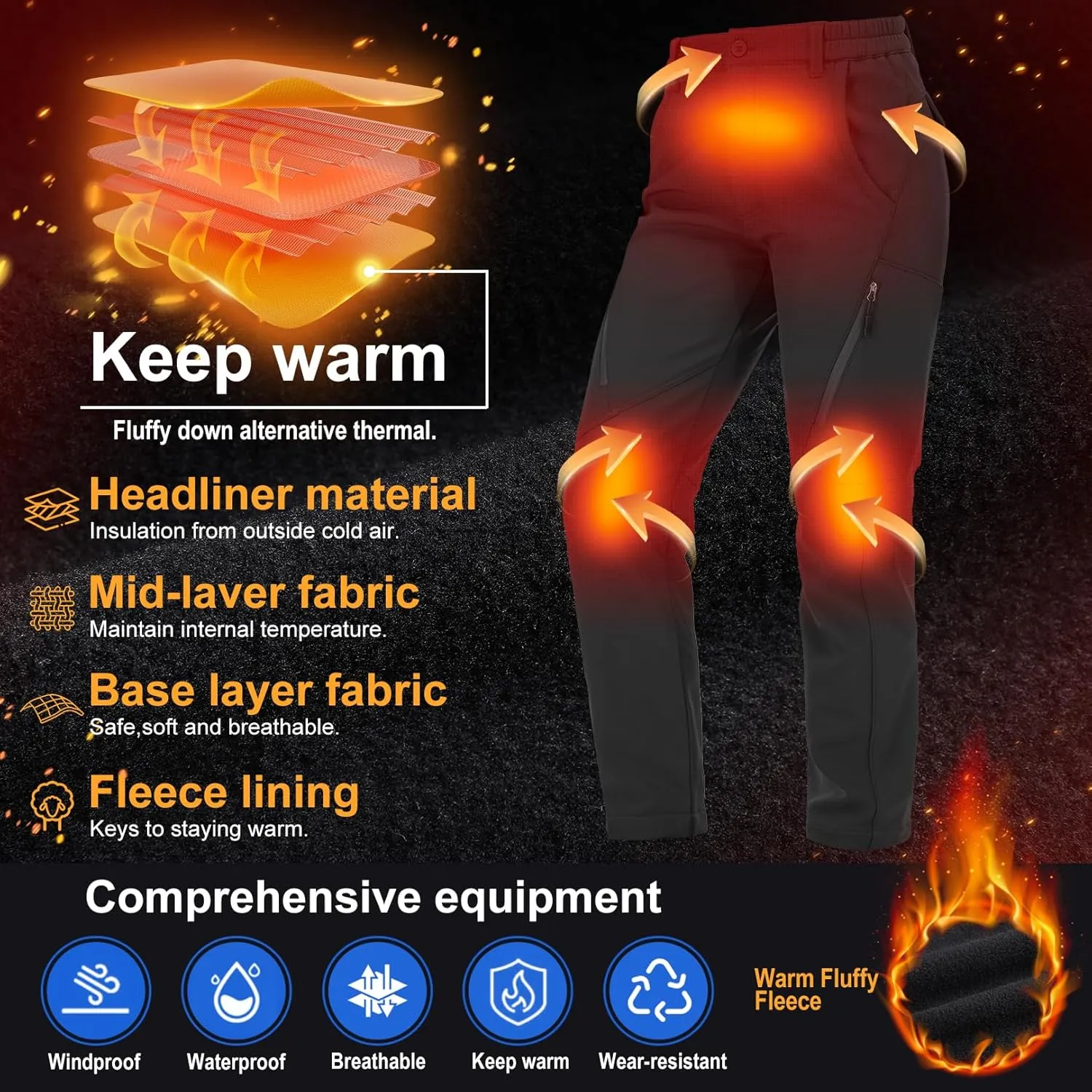 Womens Snow Pants waterproof hiking insulated Snowboard Outdoor Softshell ski Pants Zipper pockets