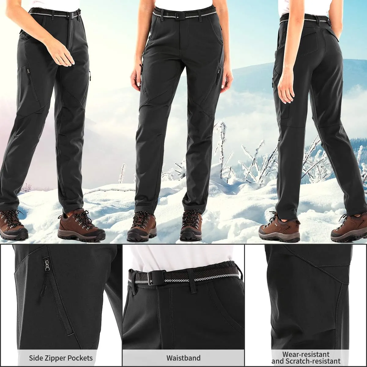 Womens Snow Pants waterproof hiking insulated Snowboard Outdoor Softshell ski Pants Zipper pockets