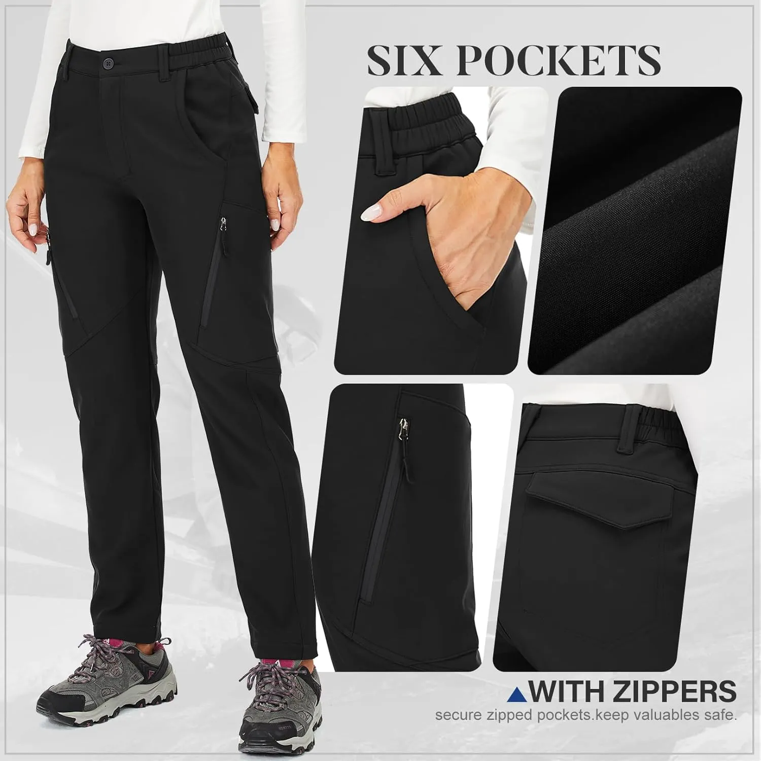 Womens Snow Pants waterproof hiking insulated Snowboard Outdoor Softshell ski Pants Zipper pockets