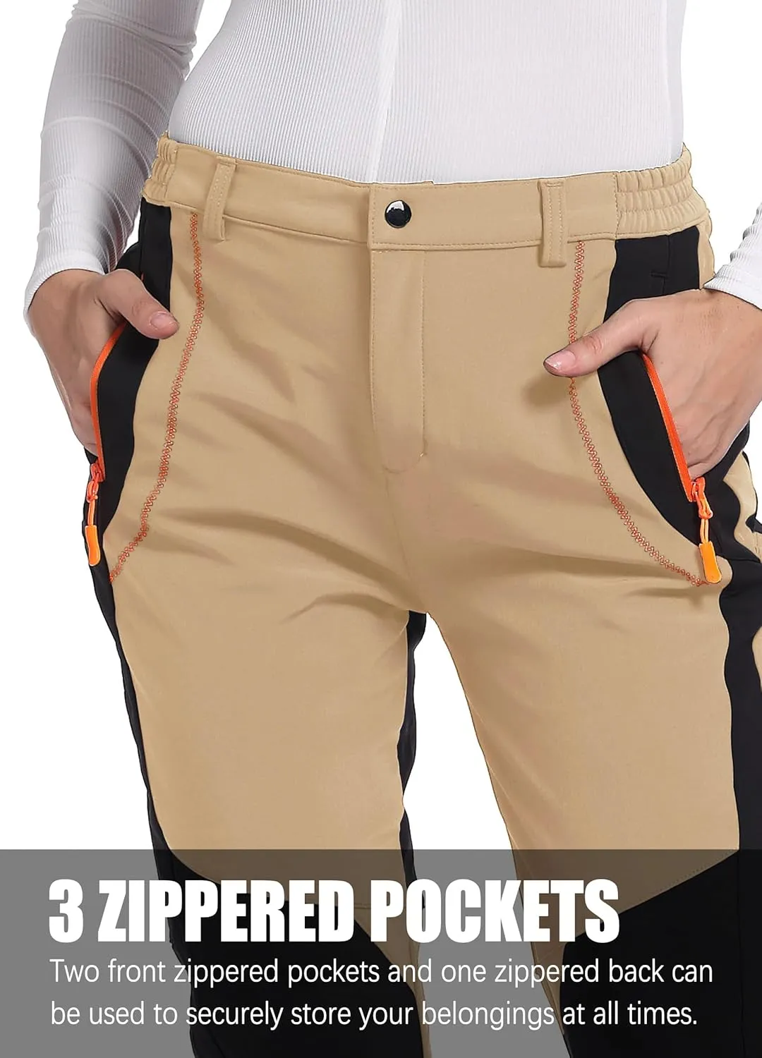 Women's Snow Ski Pants Fleece Lined Winter Outdoor Waterproof Insulated Warm Softshell Hiking Cargo Pants