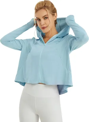Womens UPF 50  Sun Protection Hoodie Shirts Lightweight Quick Dry Long Sleeve Zip Jacket with Pocket Hiking Outdoor