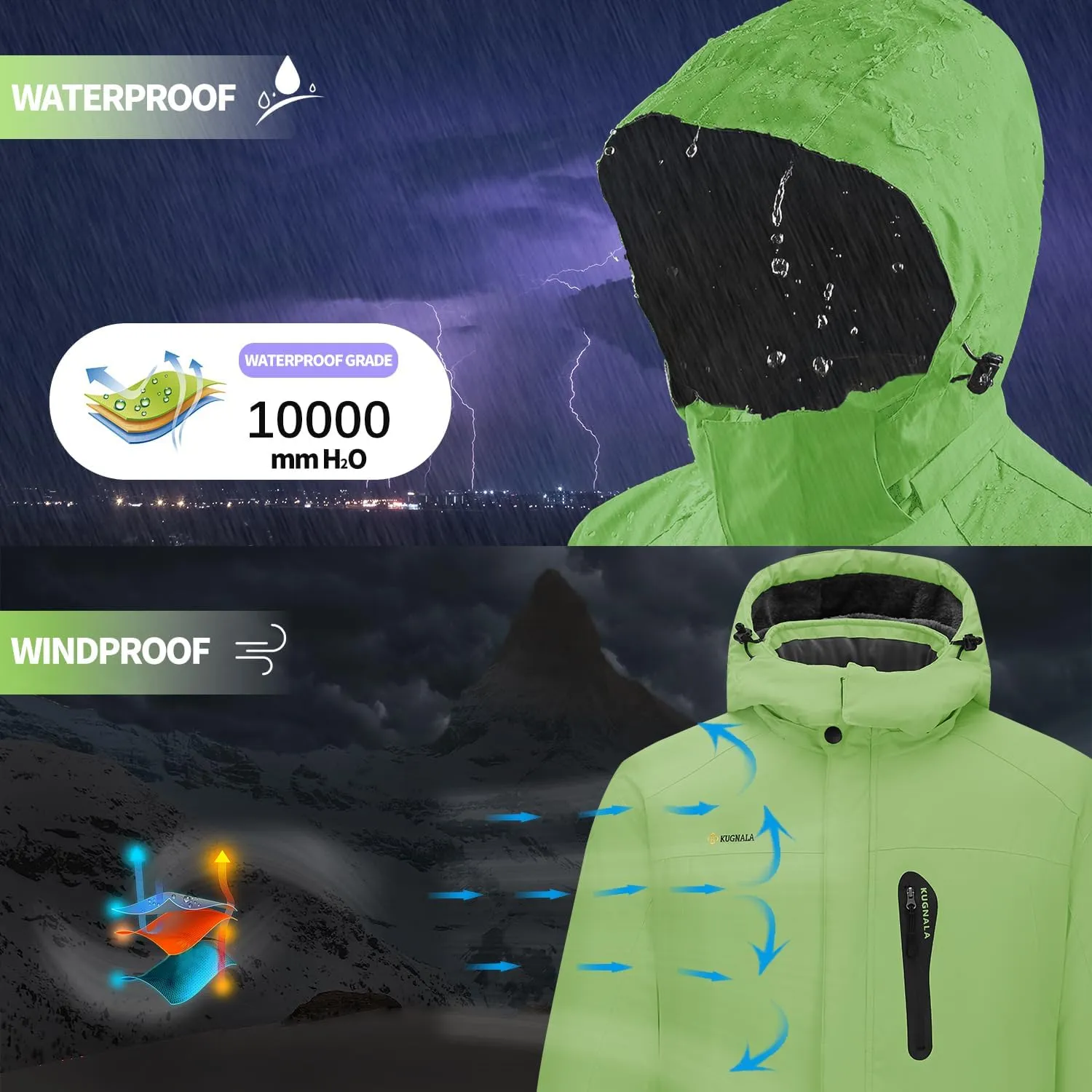 Women‘s Waterproof Winter Jacket Skiing Warm Fleece Snow Coat Hooded Windproof Raincoat S-3XL