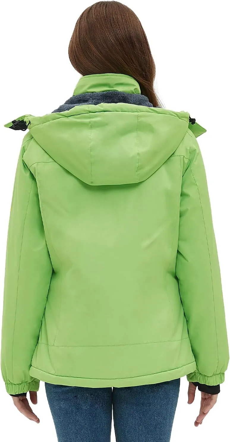 Women‘s Waterproof Winter Jacket Skiing Warm Fleece Snow Coat Hooded Windproof Raincoat S-3XL