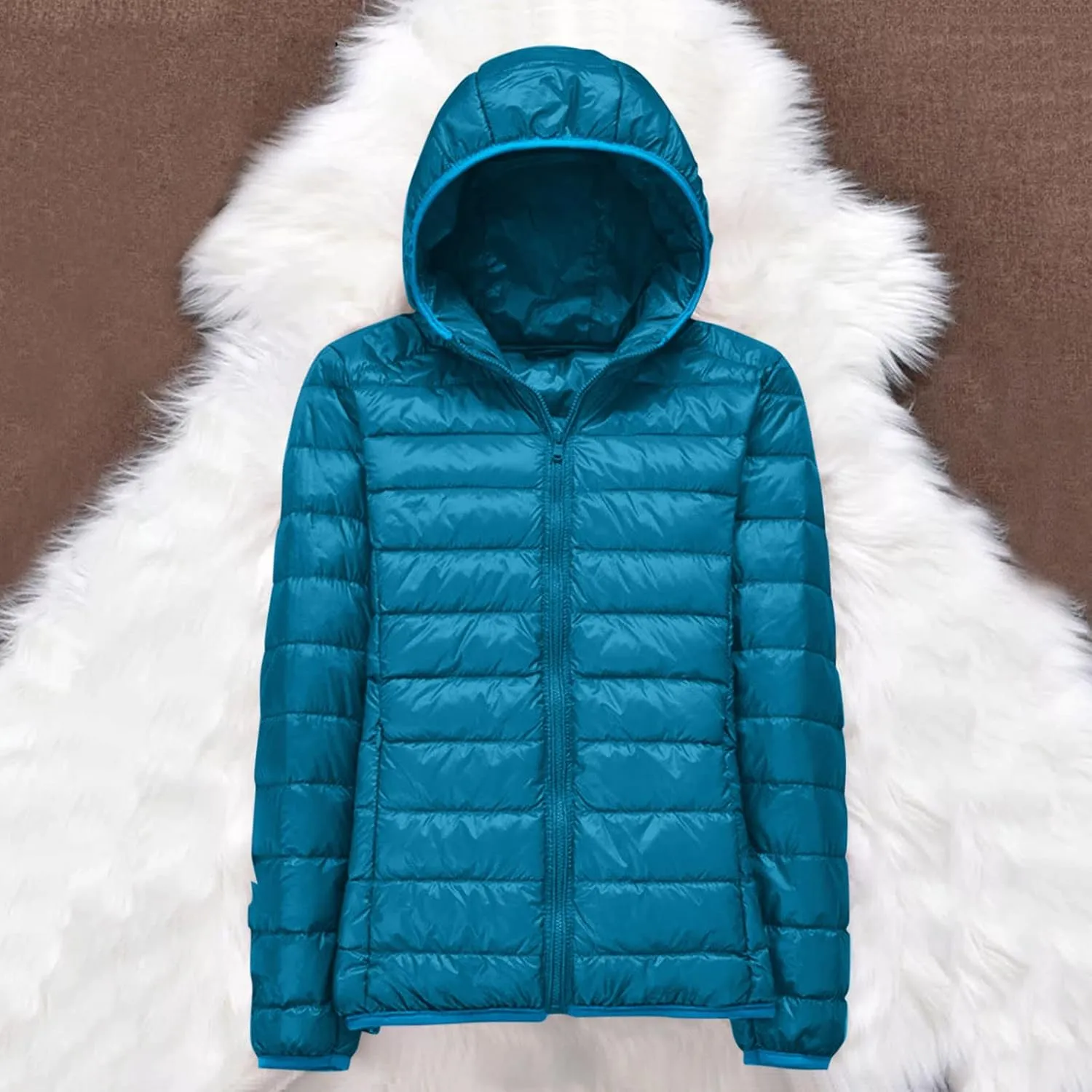 Women's Winter Coats Lightweight Packable Hooded Puffer Jacket Warm Down Coat Ski Coat Long Sleeve Zip Up Quilted Overcoat