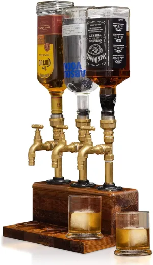 Wood Liquor Dispenser-Solid Base Real Brass, Leakproof,Smooth Pouring Dispenser for Home Bar- Fathers Day Alcohol Gifts for Men