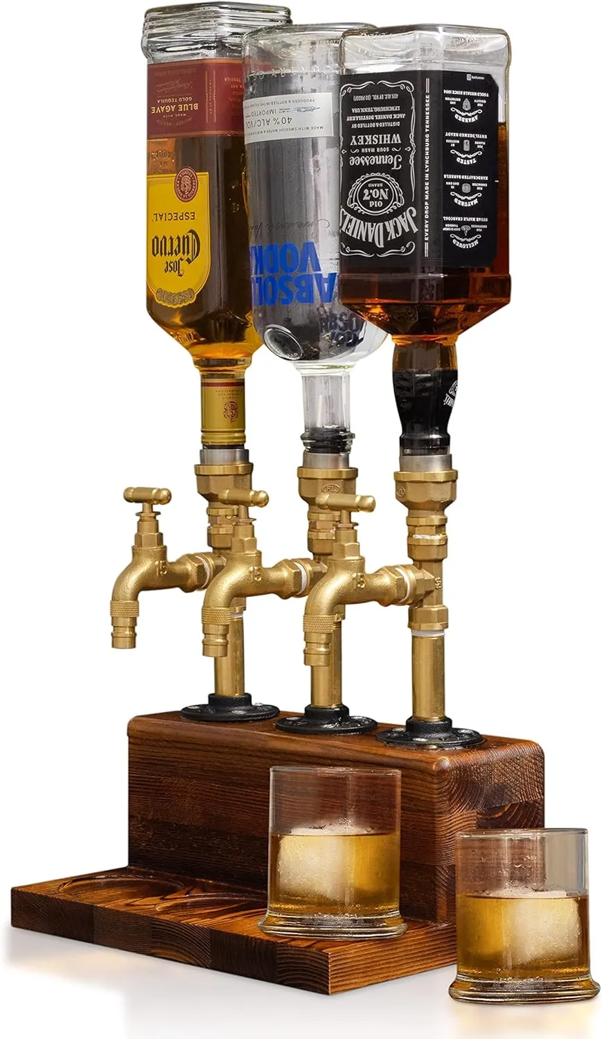 Wood Liquor Dispenser-Solid Base Real Brass, Leakproof,Smooth Pouring Dispenser for Home Bar- Fathers Day Alcohol Gifts for Men