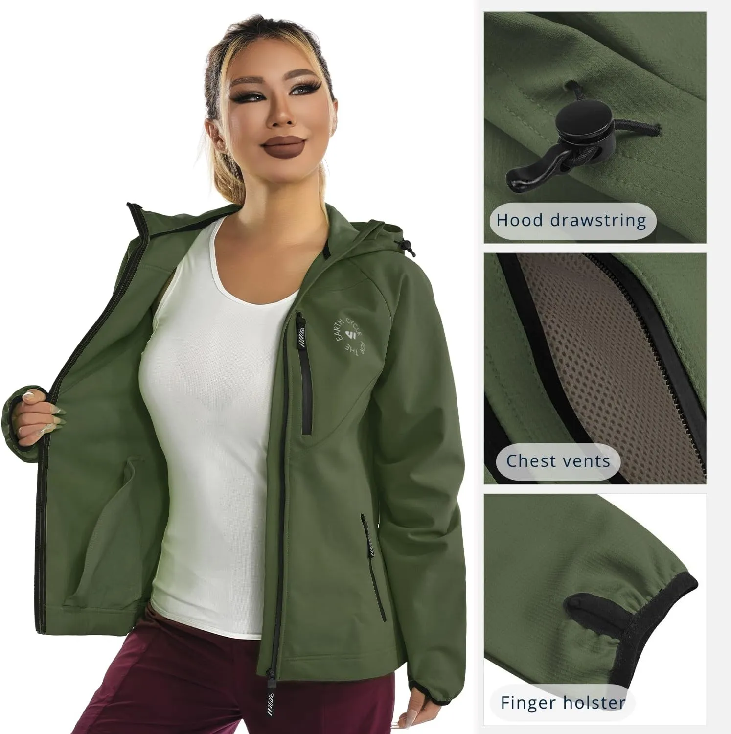 Wulibike Rain Jackets Women Waterproof Softshell Cycling Fleece Windbreaker Cold Weather Running Jacket Hooded Hiking Coat