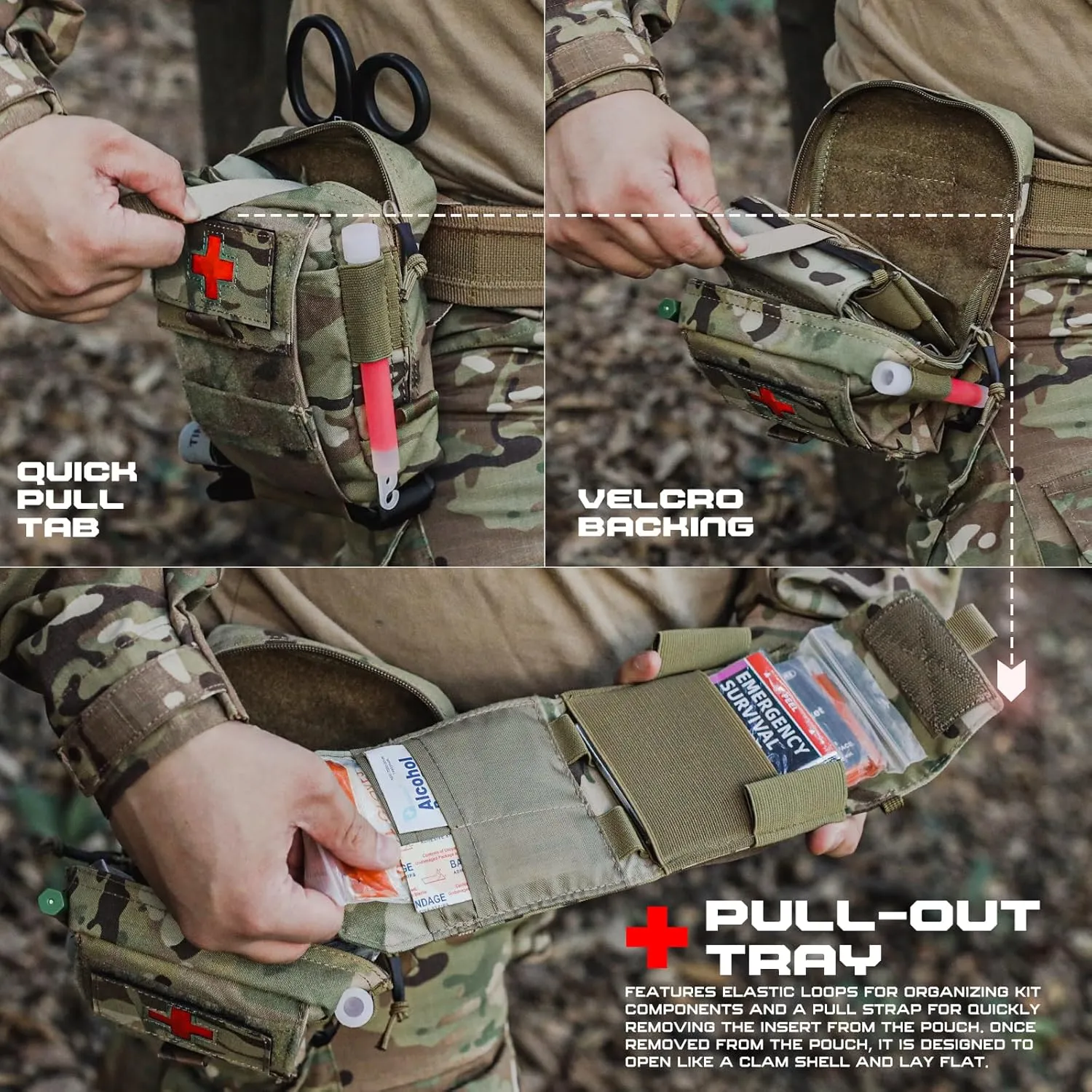 WYNEX IFAK Molle First Aid Pouch，Tactical Medical Pouches Trauma kit Med Belt Bag Small Portable Utility Emergency Survival Kit Include Cross Patch
