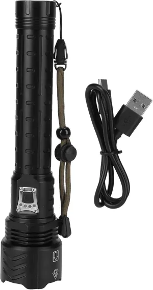 XHP90 Telescopic Zoom Flashlight 3000lm Electric Torch with USB Charging for Outdoor Adventure Travel Mountaineering Hiking Emergency