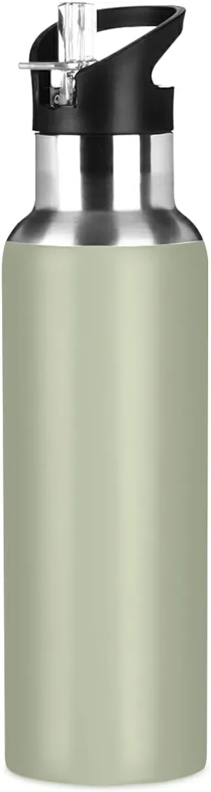 xigua Sage Green Solid Color Water Bottle with Straw Lid 22 oz - Vacuum Insulated Stainless Steel Water Bottles Leakproof Water Flask for Fitness Sports Outdoor