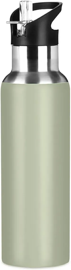 xigua Sage Green Solid Color Water Bottle with Straw Lid 22 oz - Vacuum Insulated Stainless Steel Water Bottles Leakproof Water Flask for Fitness Sports Outdoor