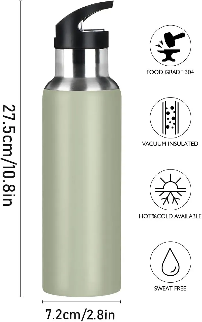 xigua Sage Green Solid Color Water Bottle with Straw Lid 22 oz - Vacuum Insulated Stainless Steel Water Bottles Leakproof Water Flask for Fitness Sports Outdoor