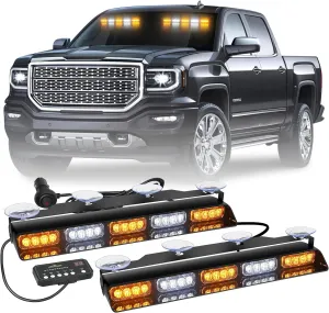 XRIDONSEN 2x 17 inch Emergency Dash Strobe Lights for Trucks Interior Front/Rear Windshield Lights 40 LED Amber White Safety Warning Hazard Lights w/Controller for Plow Trucks Construction Vehicles