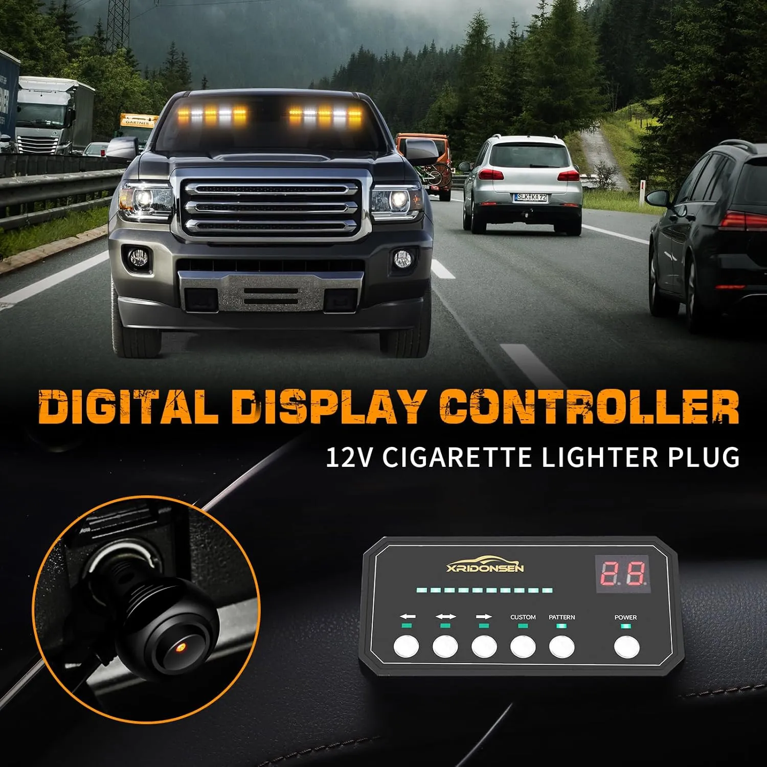 XRIDONSEN 2x 17 inch Emergency Dash Strobe Lights for Trucks Interior Front/Rear Windshield Lights 40 LED Amber White Safety Warning Hazard Lights w/Controller for Plow Trucks Construction Vehicles