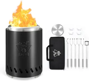 YEFU Tabletop Fire Pit 9.7 x 7.1 in Black Low Smoke Camping Stove &YEFU Portable Fire Pit Accessories, Fueled by Pellets or Wood, with Travel Bag & 2 Mini Sticks & Fireproof Mat