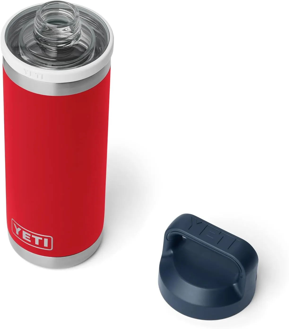 YETI Rambler 18 oz Bottle, Vacuum Insulated, Leakproof, Stainless Steel with Chug Cap, Rescue Red/White/Navy