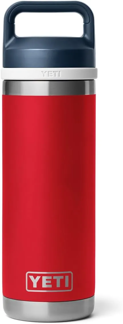 YETI Rambler 18 oz Bottle, Vacuum Insulated, Leakproof, Stainless Steel with Chug Cap, Rescue Red/White/Navy