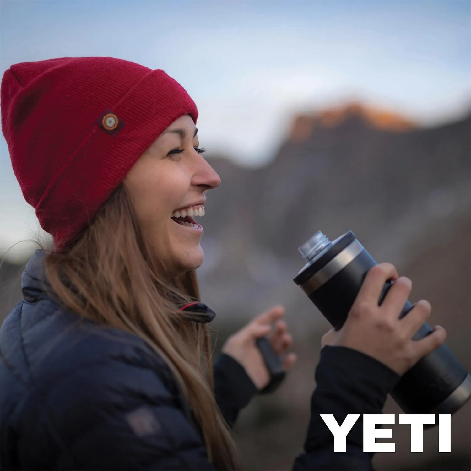 YETI Rambler 18 oz Bottle, Vacuum Insulated, Leakproof, Stainless Steel with Chug Cap, Rescue Red/White/Navy