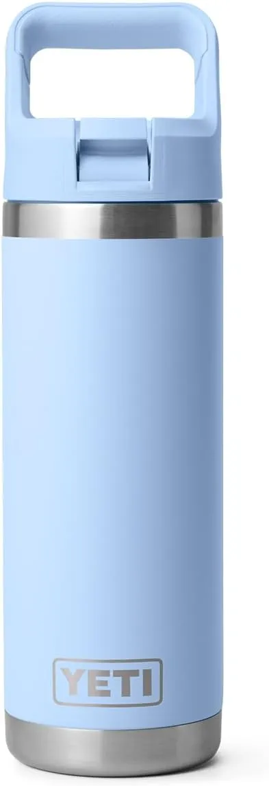 YETI Rambler 18 oz Bottle, Vacuum Insulated, Stainless Steel with Color Matching Straw Cap, Big Sky Blue