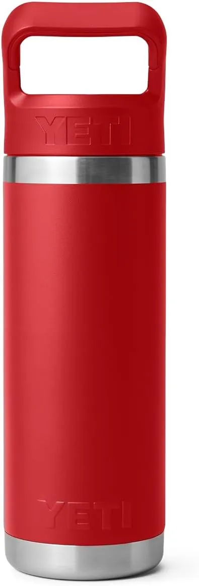 YETI Rambler 18 oz Bottle, Vacuum Insulated, Stainless Steel with Color Matching Straw Cap, Rescue Red