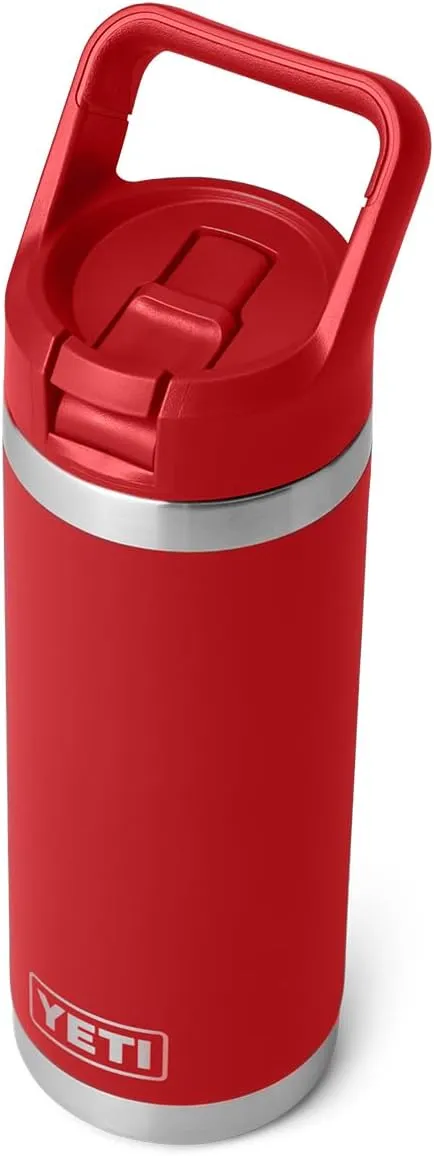 YETI Rambler 18 oz Bottle, Vacuum Insulated, Stainless Steel with Color Matching Straw Cap, Rescue Red