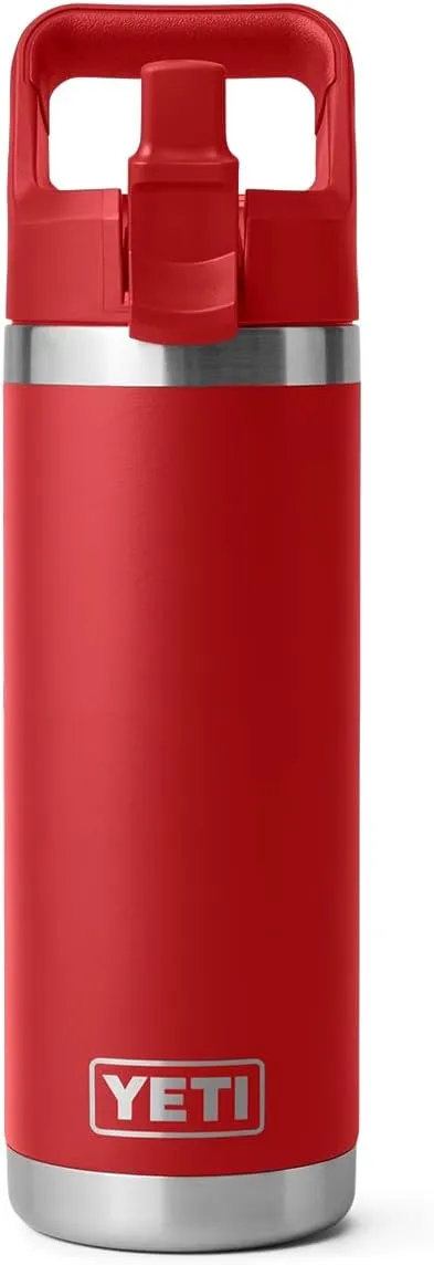 YETI Rambler 18 oz Bottle, Vacuum Insulated, Stainless Steel with Color Matching Straw Cap, Rescue Red