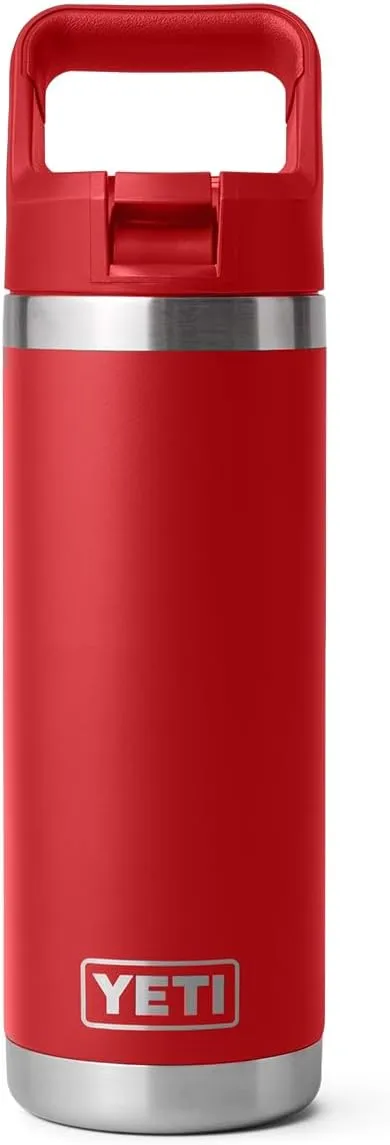 YETI Rambler 18 oz Bottle, Vacuum Insulated, Stainless Steel with Color Matching Straw Cap, Rescue Red