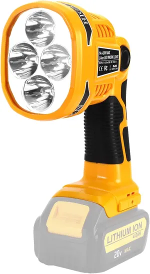 YEX-BUR Flashlight for Dewalt 20v Battery, 12W 1120LM LED Work Light, Portable Spotlight with USB Port, 4 Modes, 110 Degree Pivoting Head for Camping Garage Workshop Power Outage Emergency