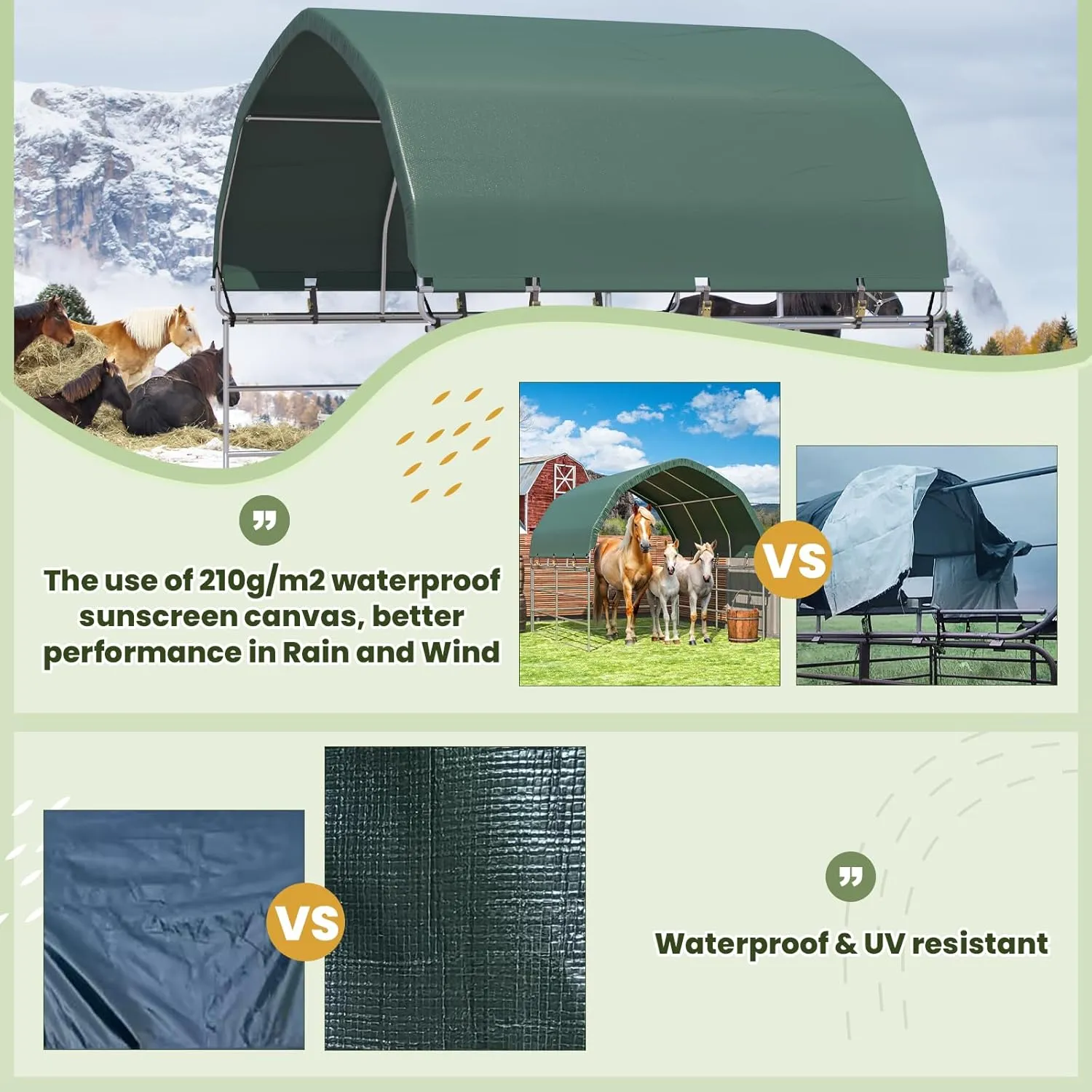YOLENY 10'x10' Corral Shelter, Heavy Duty Round Style Canopy, Waterproof and UV Treated Universal Cover, Easy Assembly Stable and Agricultural Storage and Shade Shed Kit for Livestock,Green