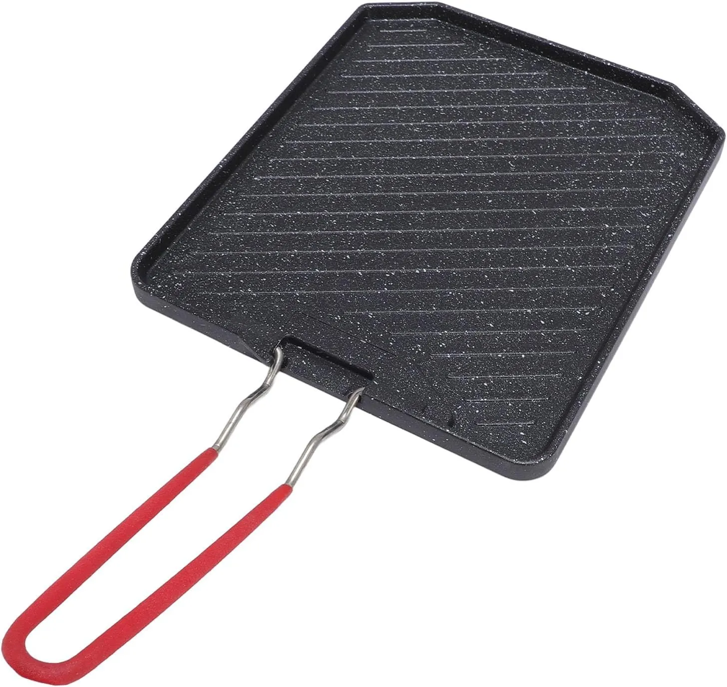 Yosoo Durable Aluminum Alloy Grill Pan Non Stick Camping Griddle Plate with Foldable Handle for Family Kitchens, Lightweight Design (Type 1)