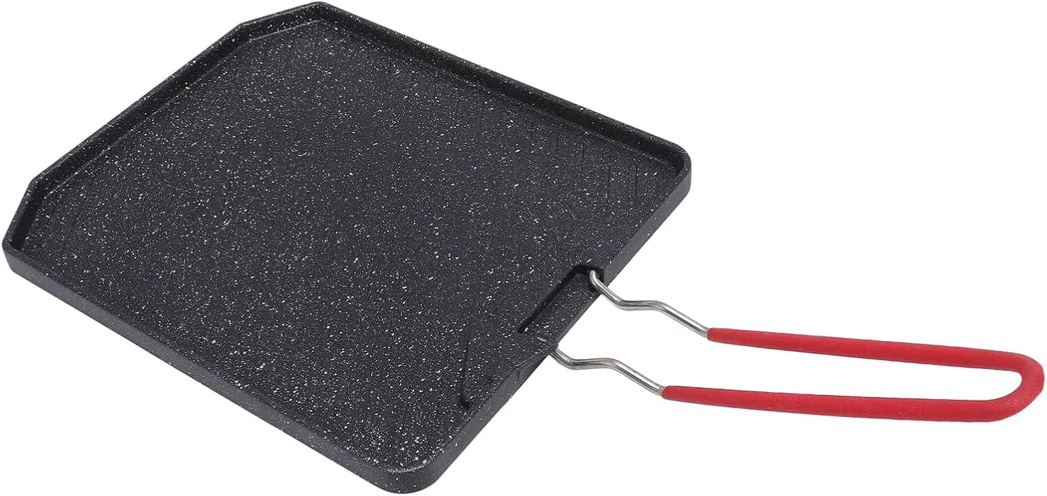 Yosoo Durable Aluminum Alloy Grill Pan Non Stick Camping Griddle Plate with Foldable Handle for Family Kitchens, Lightweight Design (Type 1)
