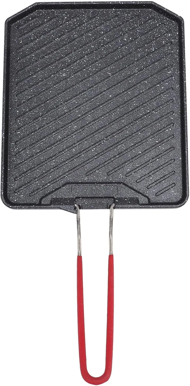 Yosoo Durable Aluminum Alloy Grill Pan Non Stick Camping Griddle Plate with Foldable Handle for Family Kitchens, Lightweight Design (Type 1)