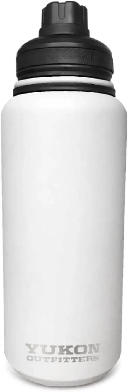 Yukon Outfitters Surge 32oz Double Wall Vacuum Insulated Corrosion-Resistant Stainless Steel Water Bottle, 10.5" H x 3.6" Dia | Copper Plate Insulation | Sip 'n Chug Leakproof Lid, White