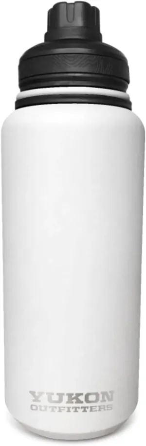 Yukon Outfitters Surge 32oz Double Wall Vacuum Insulated Corrosion-Resistant Stainless Steel Water Bottle, 10.5" H x 3.6" Dia | Copper Plate Insulation | Sip 'n Chug Leakproof Lid, White