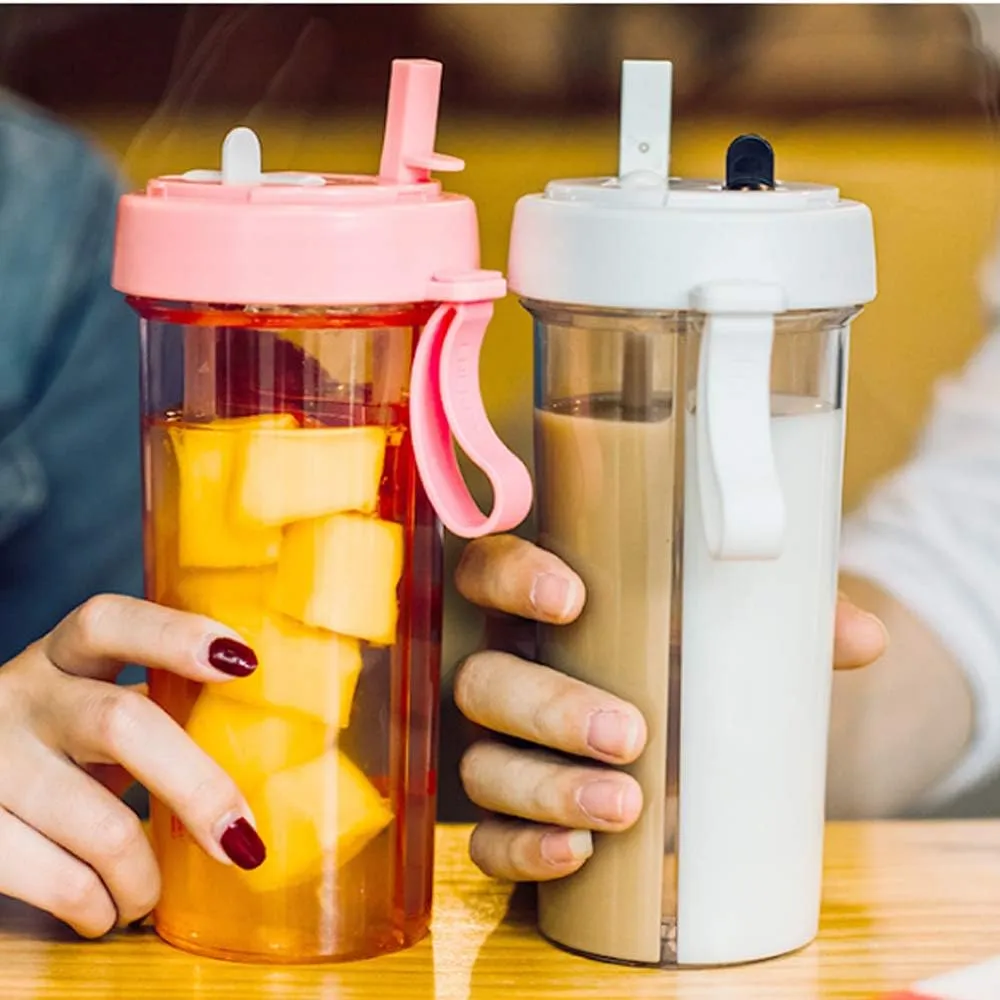 YYDSJFM Creative Water Cup,One Cup of Two Different Drinks Two Straws Couple Outdoor 600ml Drinking Cup for Camping Hiking Backpacking Travel Office