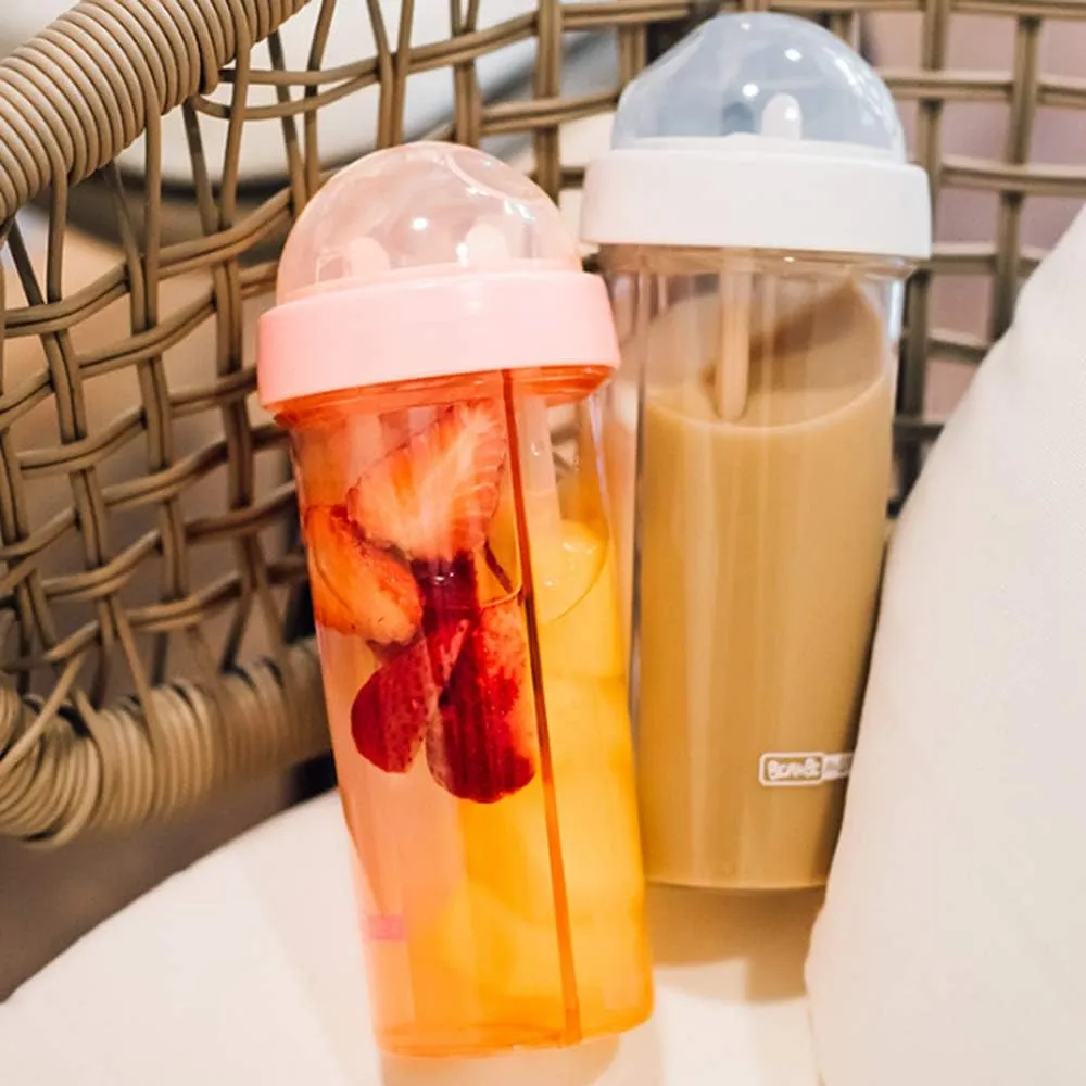 YYDSJFM Creative Water Cup,One Cup of Two Different Drinks Two Straws Couple Outdoor 600ml Drinking Cup for Camping Hiking Backpacking Travel Office