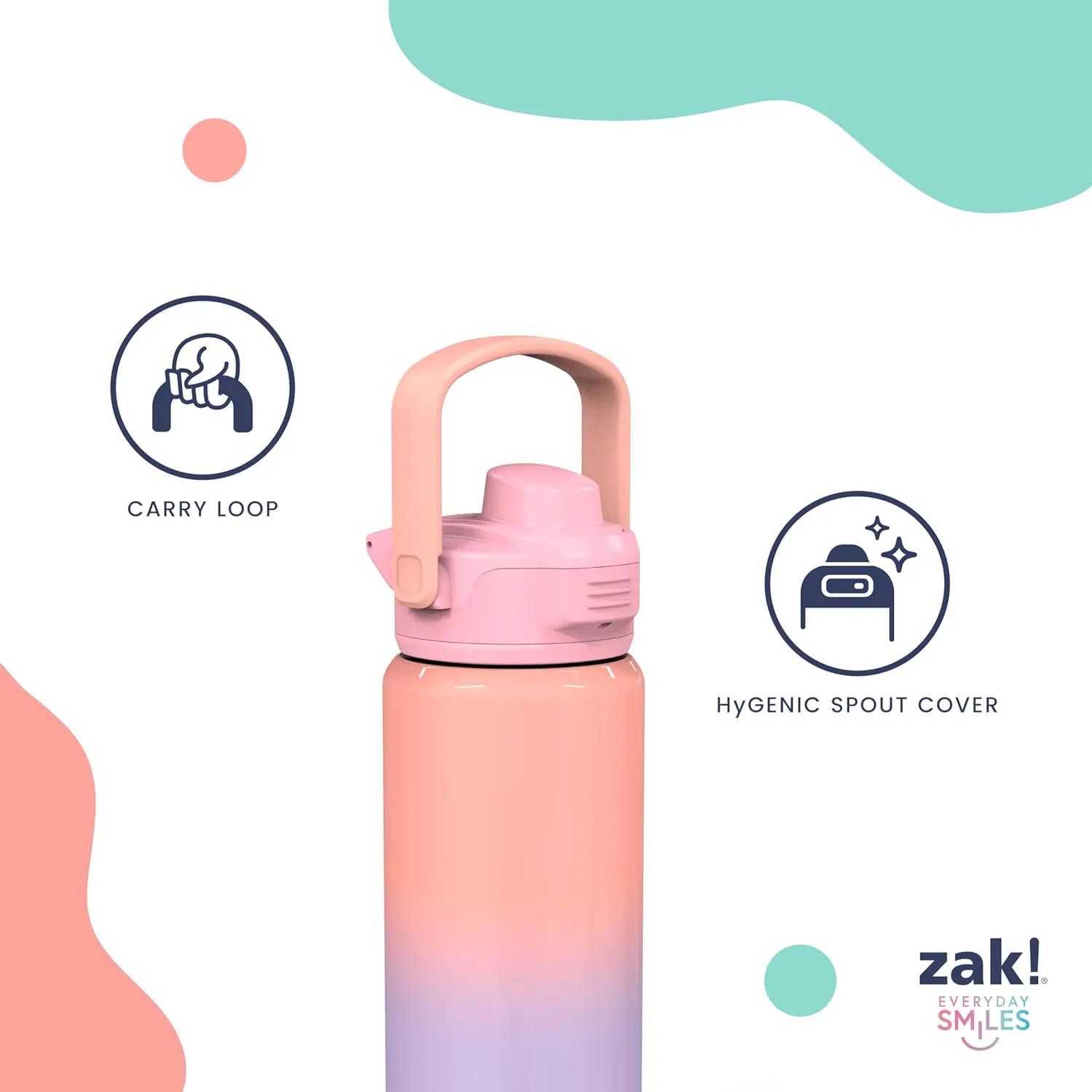 Zak Designs Disney Kid Water Bottle for Travel or At Home, 20oz Stainless Steel is Leak-Proof and Vacuum Insulated with Silicone Spout, Cover, Carry Handle, Protective Base (Disney Lilo & Stitch)