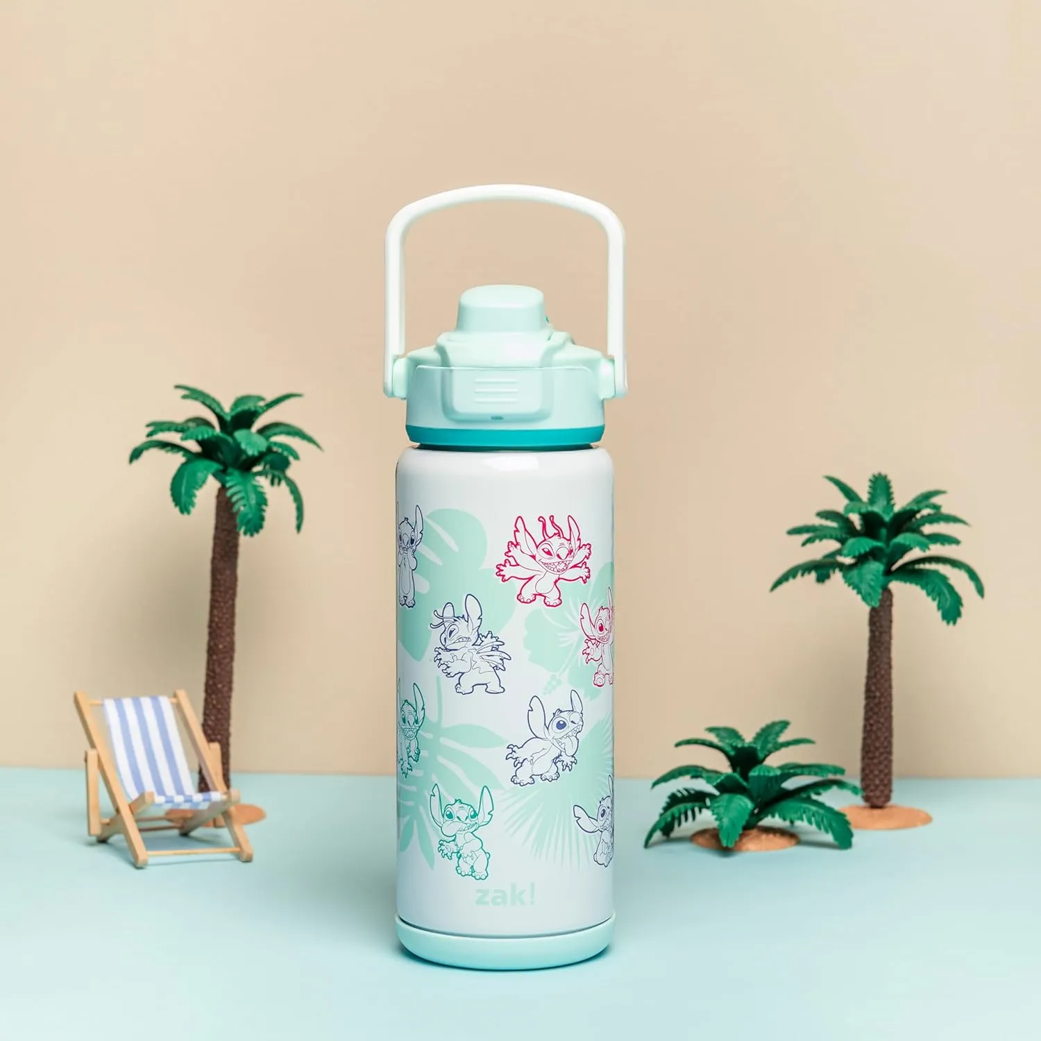 Zak Designs Disney Kid Water Bottle for Travel or At Home, 20oz Stainless Steel is Leak-Proof and Vacuum Insulated with Silicone Spout, Cover, Carry Handle, Protective Base (Disney Lilo & Stitch)
