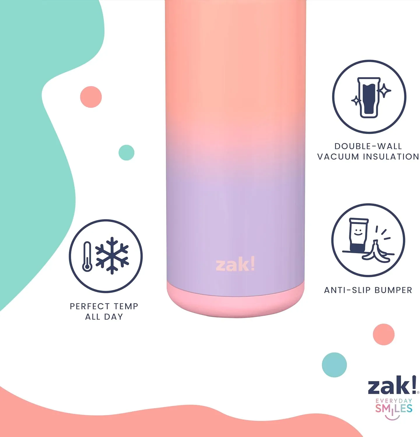 Zak Designs Disney Kid Water Bottle for Travel or At Home, 20oz Stainless Steel is Leak-Proof and Vacuum Insulated with Silicone Spout, Cover, Carry Handle, Protective Base (Disney Lilo & Stitch)