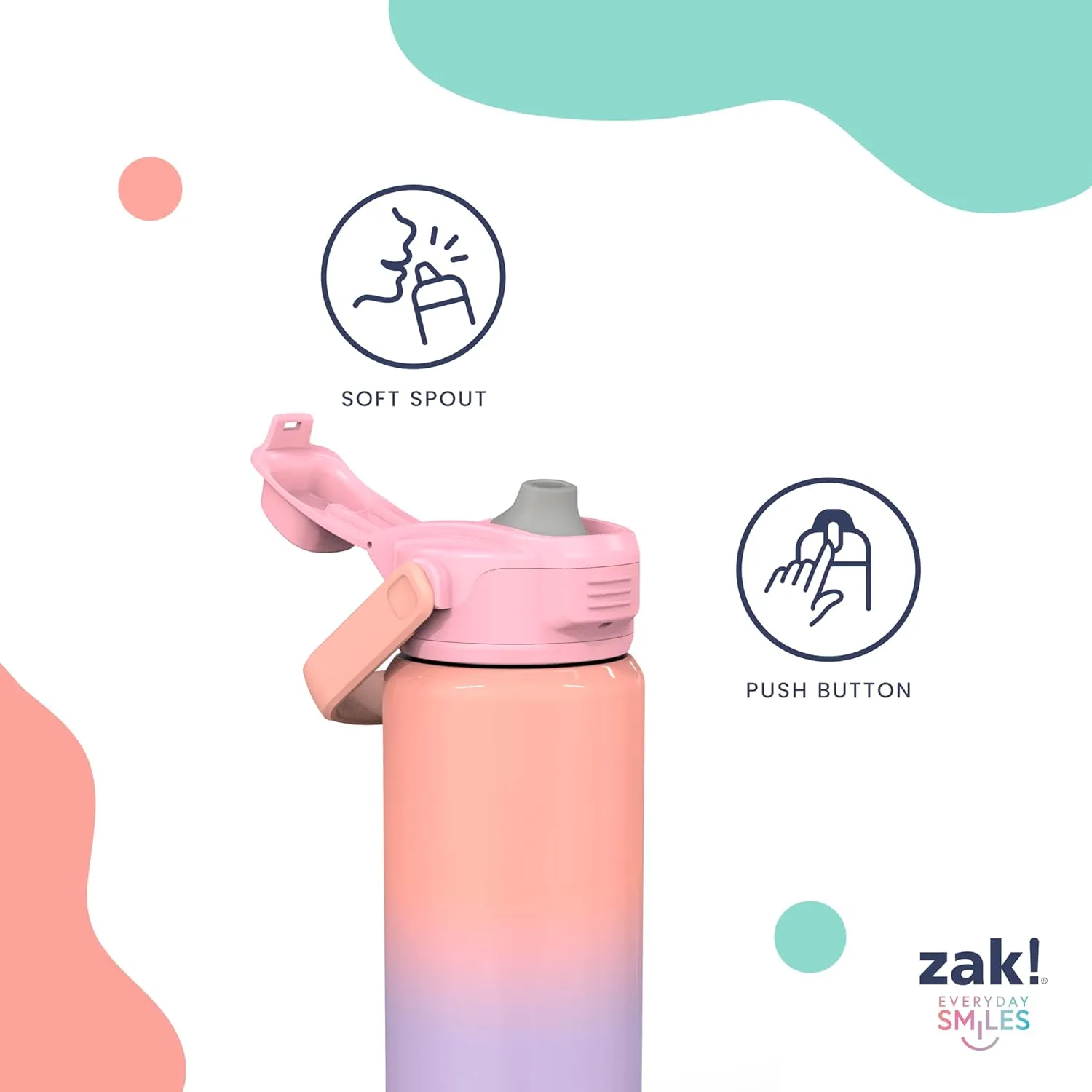 Zak Designs Disney Kid Water Bottle for Travel or At Home, 20oz Stainless Steel is Leak-Proof and Vacuum Insulated with Silicone Spout, Cover, Carry Handle, Protective Base (Disney Lilo & Stitch)