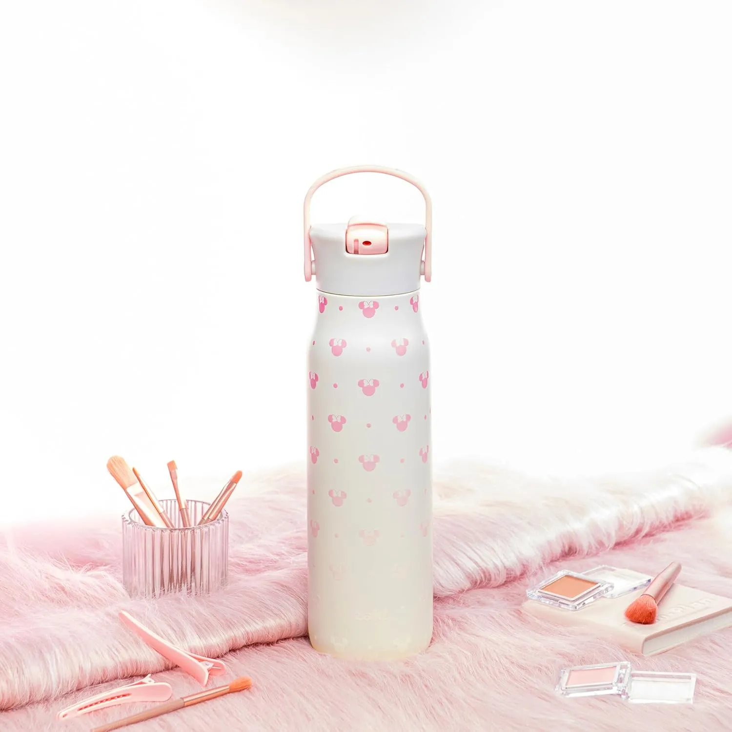 Zak Designs Disney Minnie Mouse Harmony Water Bottle for Travel or At Home, 32oz Stainless Steel is Leak-Proof When Closed and Vacuum Insulated with Straw Lid, Carry Handle, and 3D Artwork