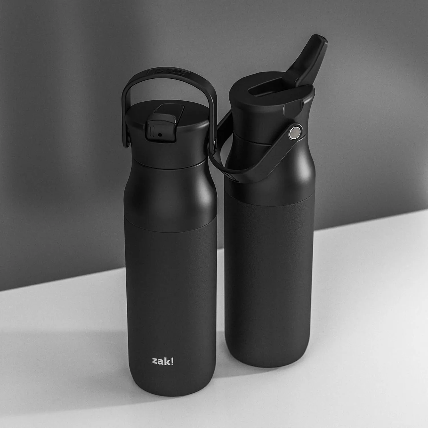 Zak Designs Harmony Water Bottle for Travel or At Home, 32oz Recycled Stainless Steel is Leak-Proof When Closed and Vacuum Insulated with Straw Lid and Carry Handle (Ebony Black)