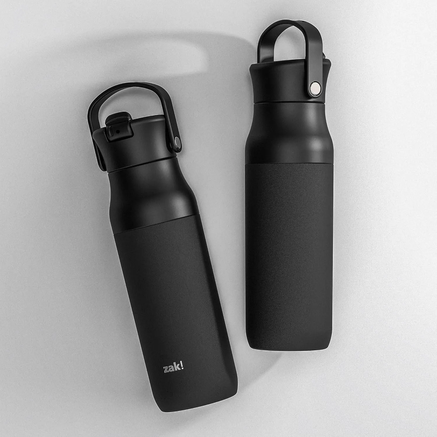 Zak Designs Harmony Water Bottle for Travel or At Home, 32oz Recycled Stainless Steel is Leak-Proof When Closed and Vacuum Insulated with Straw Lid and Carry Handle (Ebony Black)