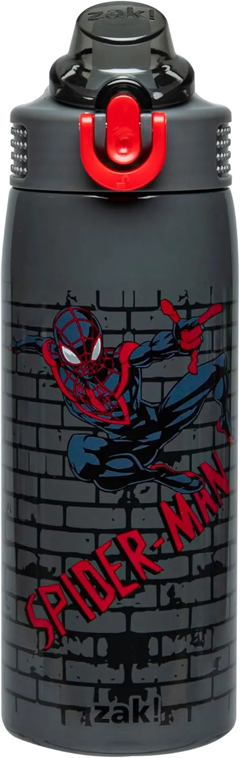 Zak Designs Marvel Spider-Man Sage Kids Water Bottle For School or Travel, 19oz Stainless Steel Water Bottle With Straw, Handle, and Leak-Proof, Pop-Up Spout Cover (Miles Morales)