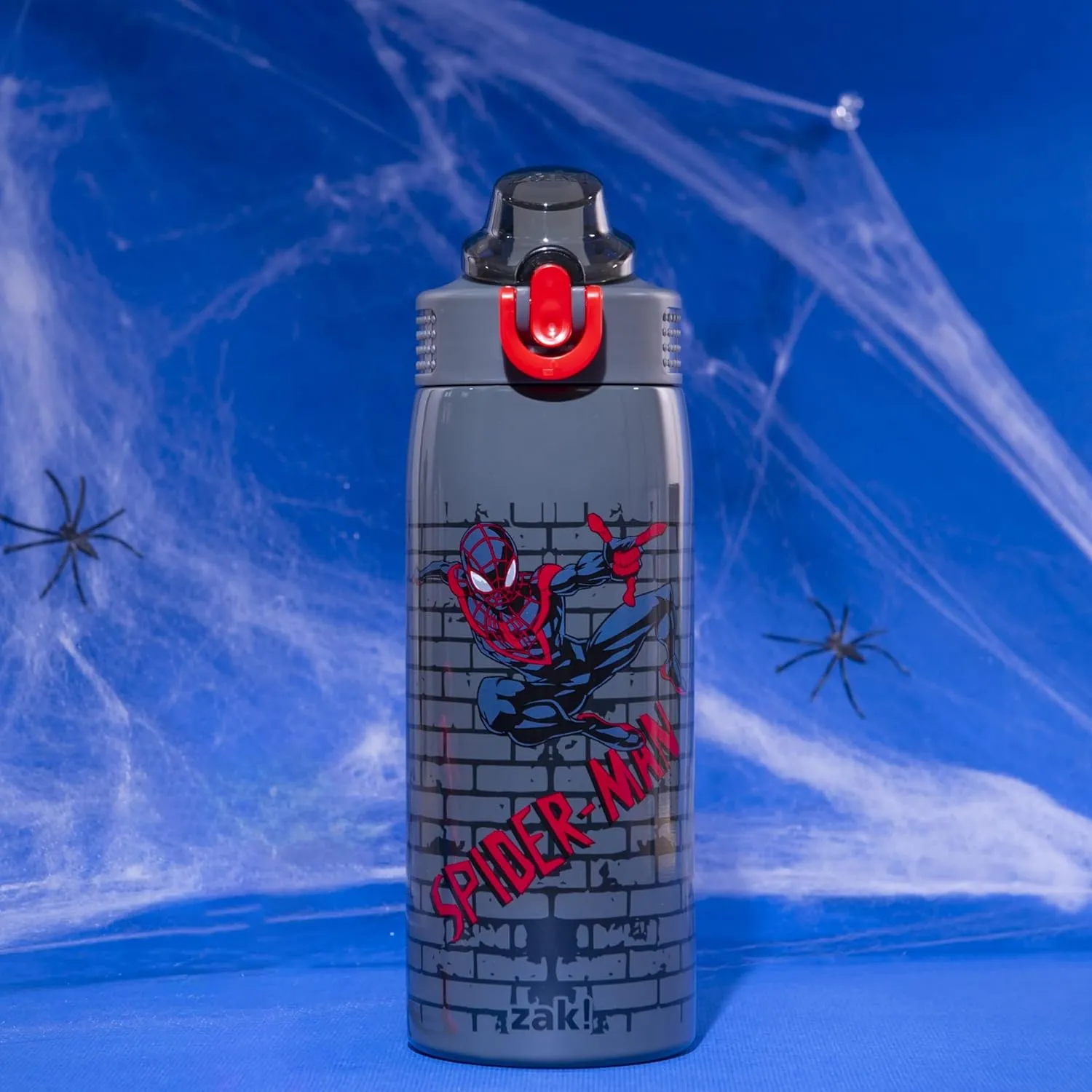 Zak Designs Marvel Spider-Man Sage Kids Water Bottle For School or Travel, 19oz Stainless Steel Water Bottle With Straw, Handle, and Leak-Proof, Pop-Up Spout Cover (Miles Morales)