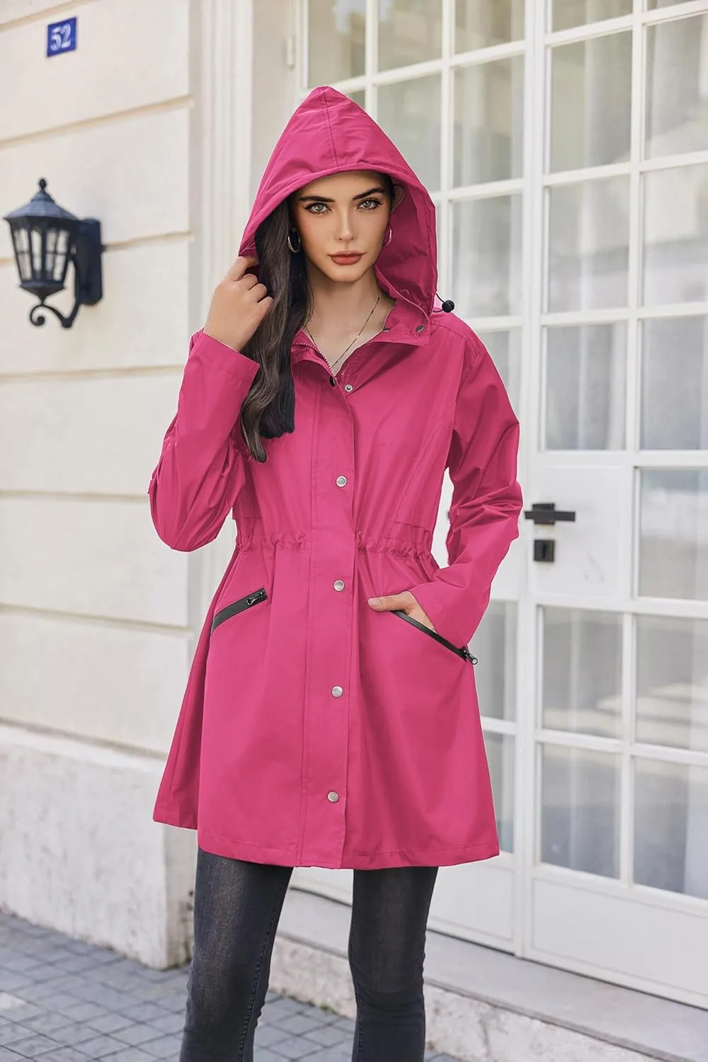 Zeagoo Women Rain Jacket Waterproof Lightweight Long Hooded Raincoat Trench Windbreaker Jacket