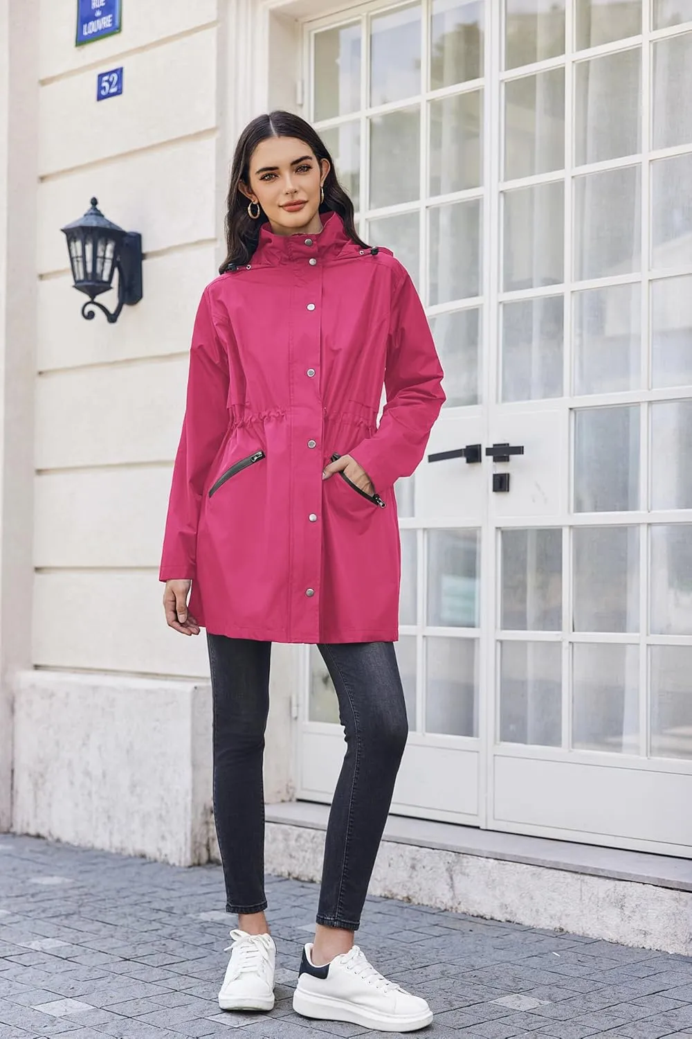Zeagoo Women Rain Jacket Waterproof Lightweight Long Hooded Raincoat Trench Windbreaker Jacket
