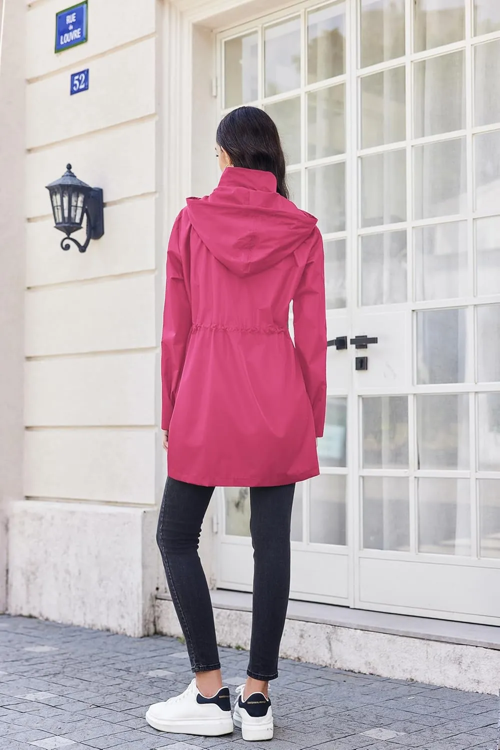 Zeagoo Women Rain Jacket Waterproof Lightweight Long Hooded Raincoat Trench Windbreaker Jacket