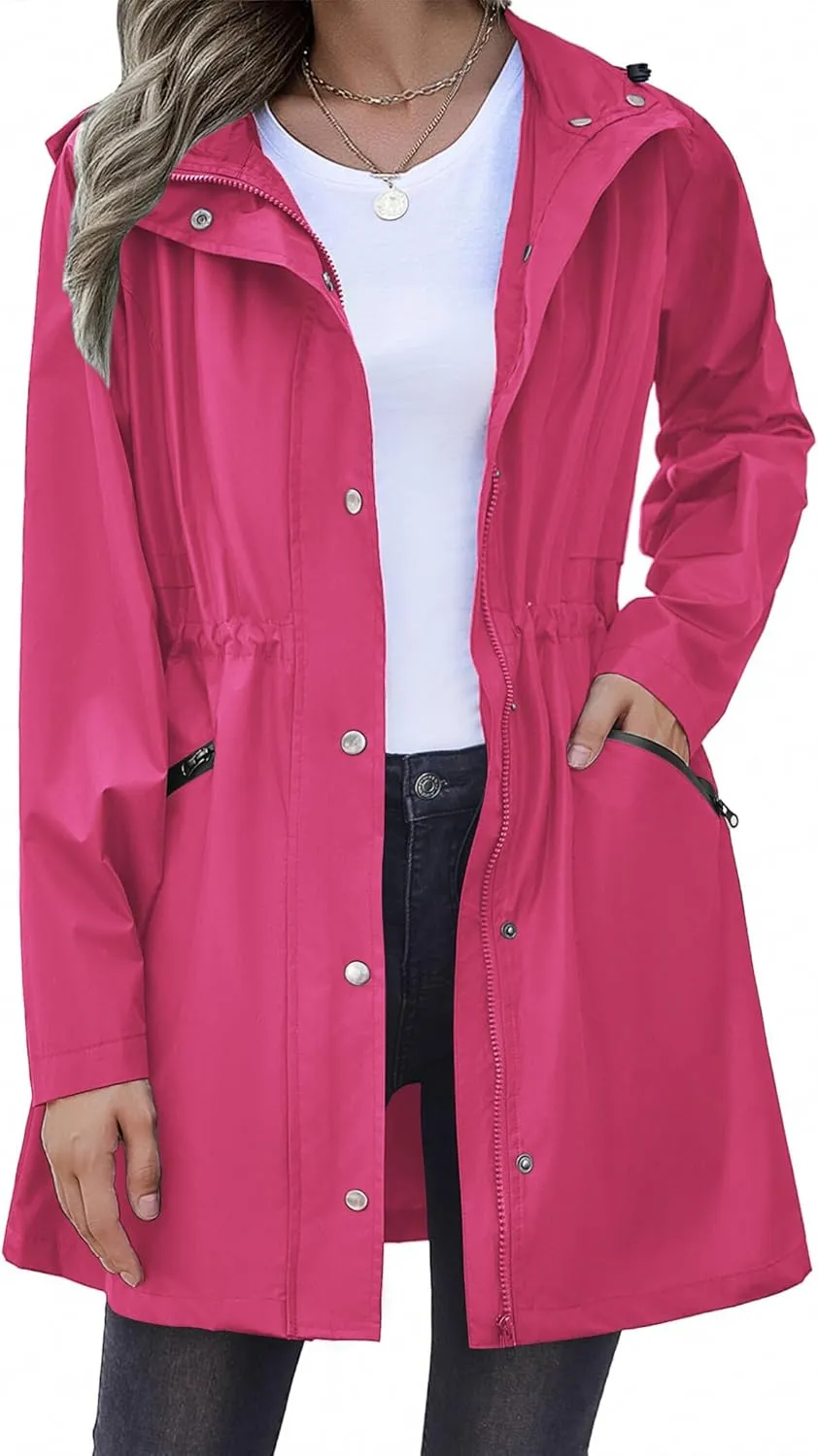 Zeagoo Women Rain Jacket Waterproof Lightweight Long Hooded Raincoat Trench Windbreaker Jacket